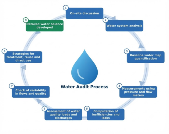 Detailed water pipeline distribution flow chart showing levels, meters and tanks